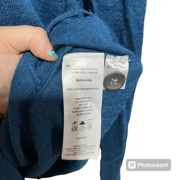 KIRKLAND SIGNATURE ~ 100% Extra Fine Merino Wool Button Down Cardigan w/ Pockets - Picture 6 of 10